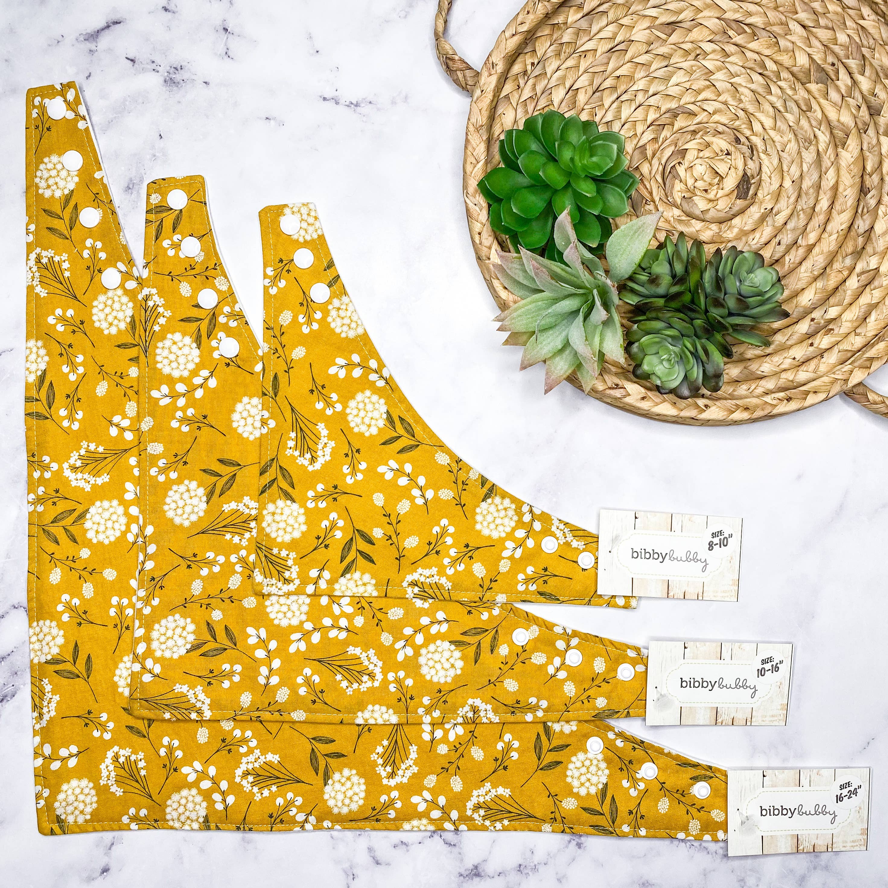 BibbyBubby - Wholesale Pet Bandana - Dog - Mustard Floral Dog Bandana (Snap-on, 3 sizes available)2