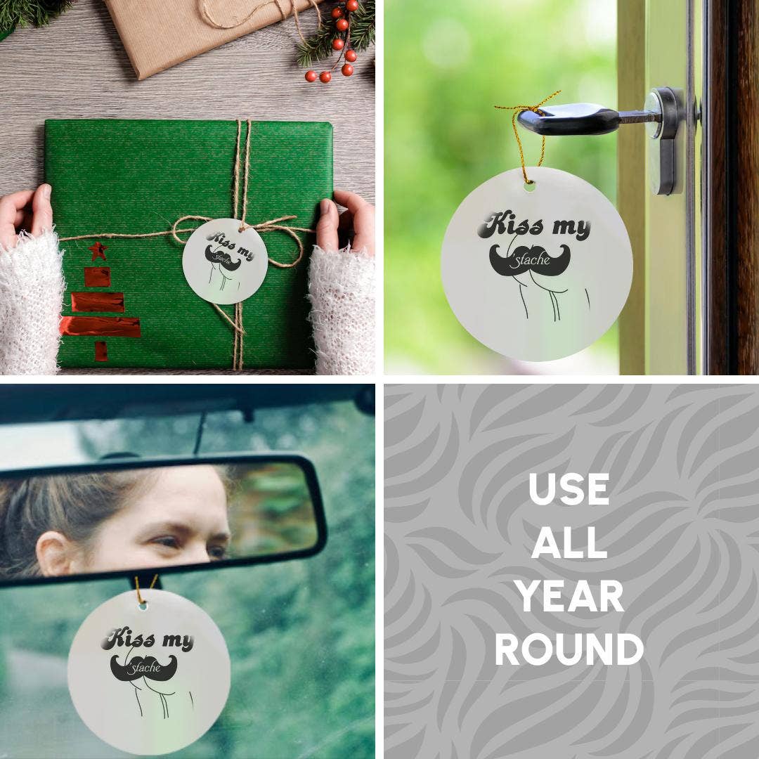 3dRose - Vente Objets de décoration - 3dRose, Drôle Embrasse ma moustache humour - Moustache noire et blanche jeu de mots amusant calembour blague coquine, Ornement4