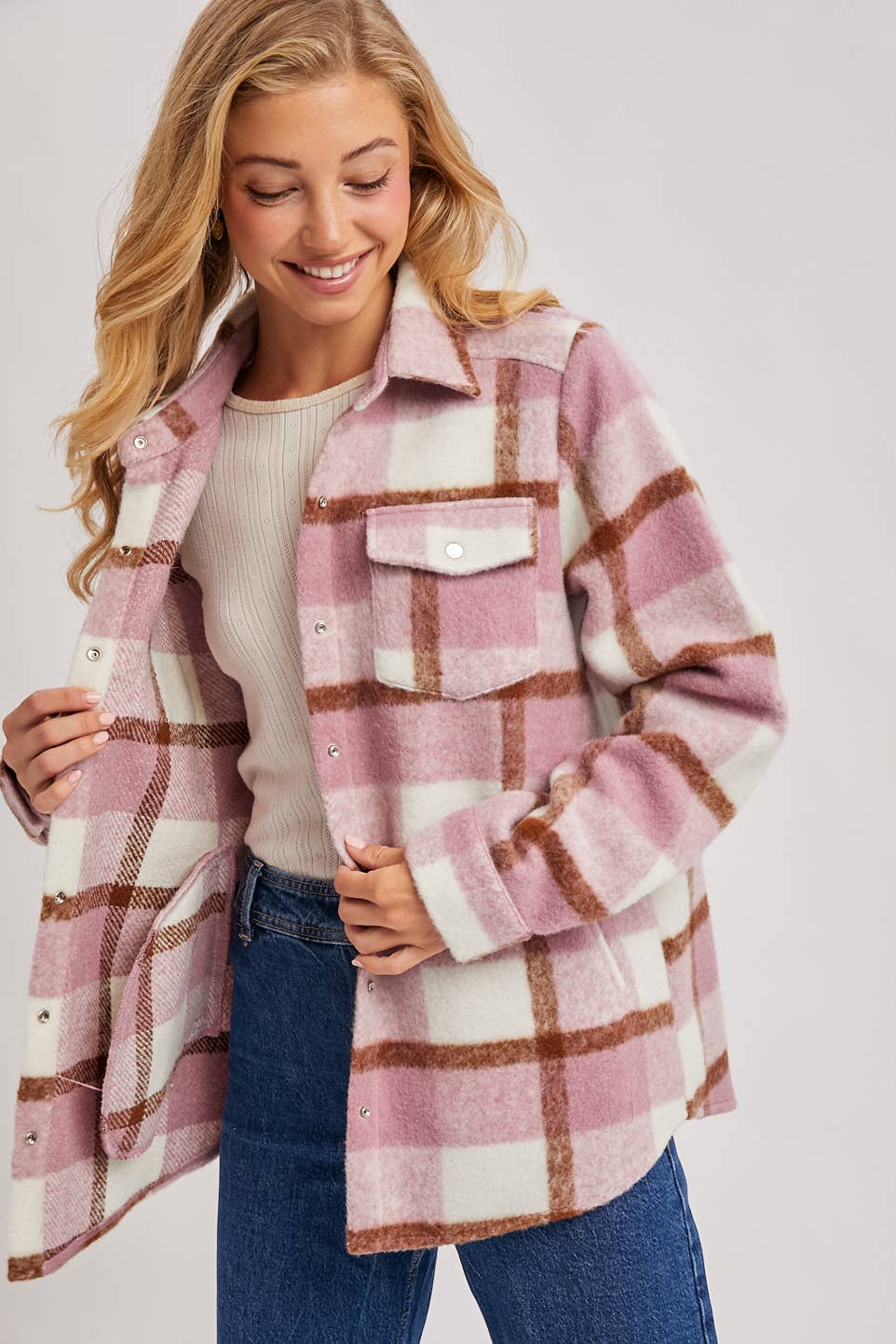 Bluivy – Engroshandel Skjortejakke/shacket – til kvinder – PLAID BØRSTET FLANNEL SHACKET7