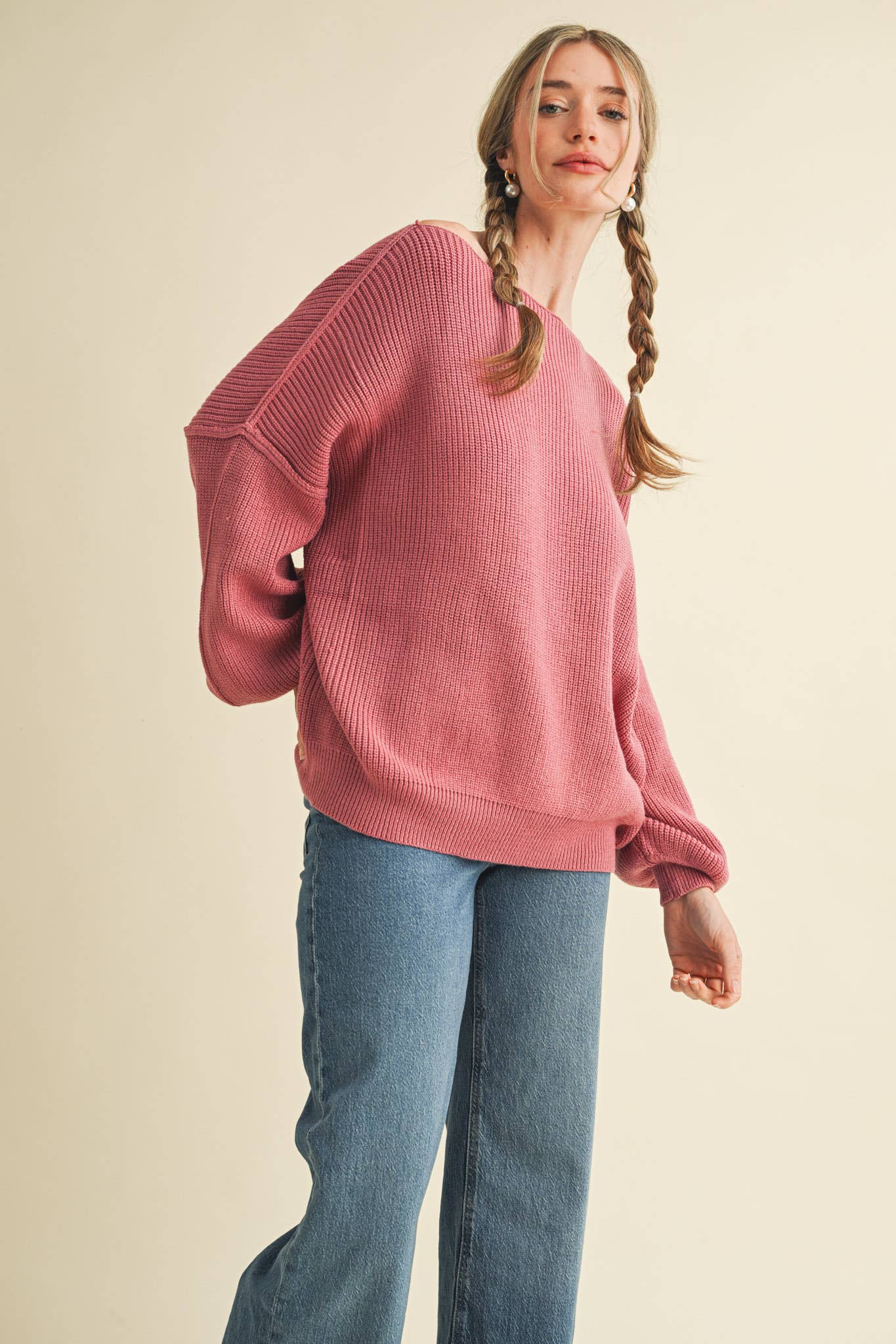 &MERCI - Wholesale Knit Sweater - Women's - BOAT NECK BUBBLE SLEEVE SWEATER MSW814767