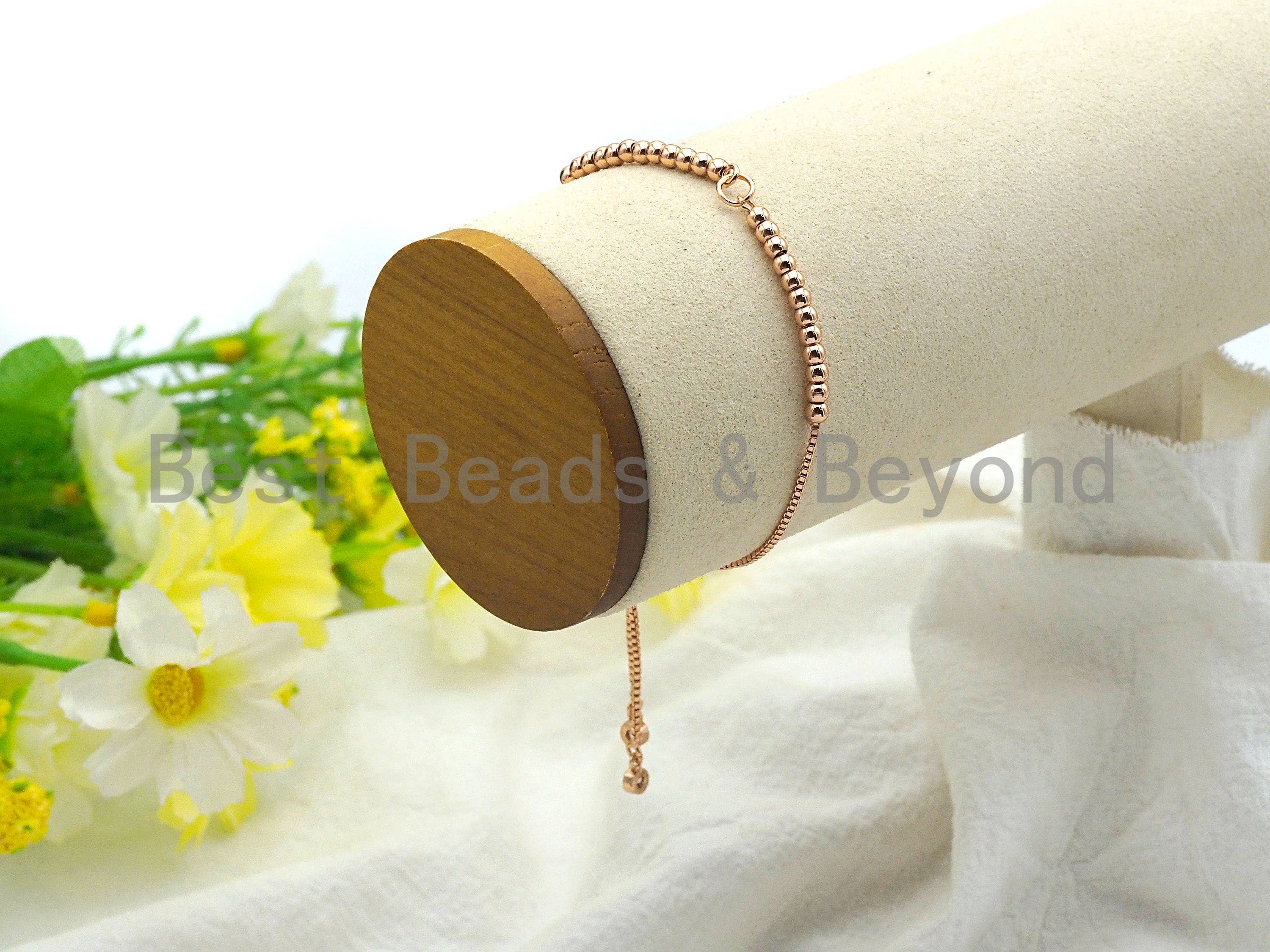 BestBeads&Beyond - Wholesale Beaded Bracelet - Ball Beads Adjustable Bracelet, Adjustable Bracelet Blanks, Slide Bead Expandable Bracelet Finding, Slider Bracelet,sku#P501