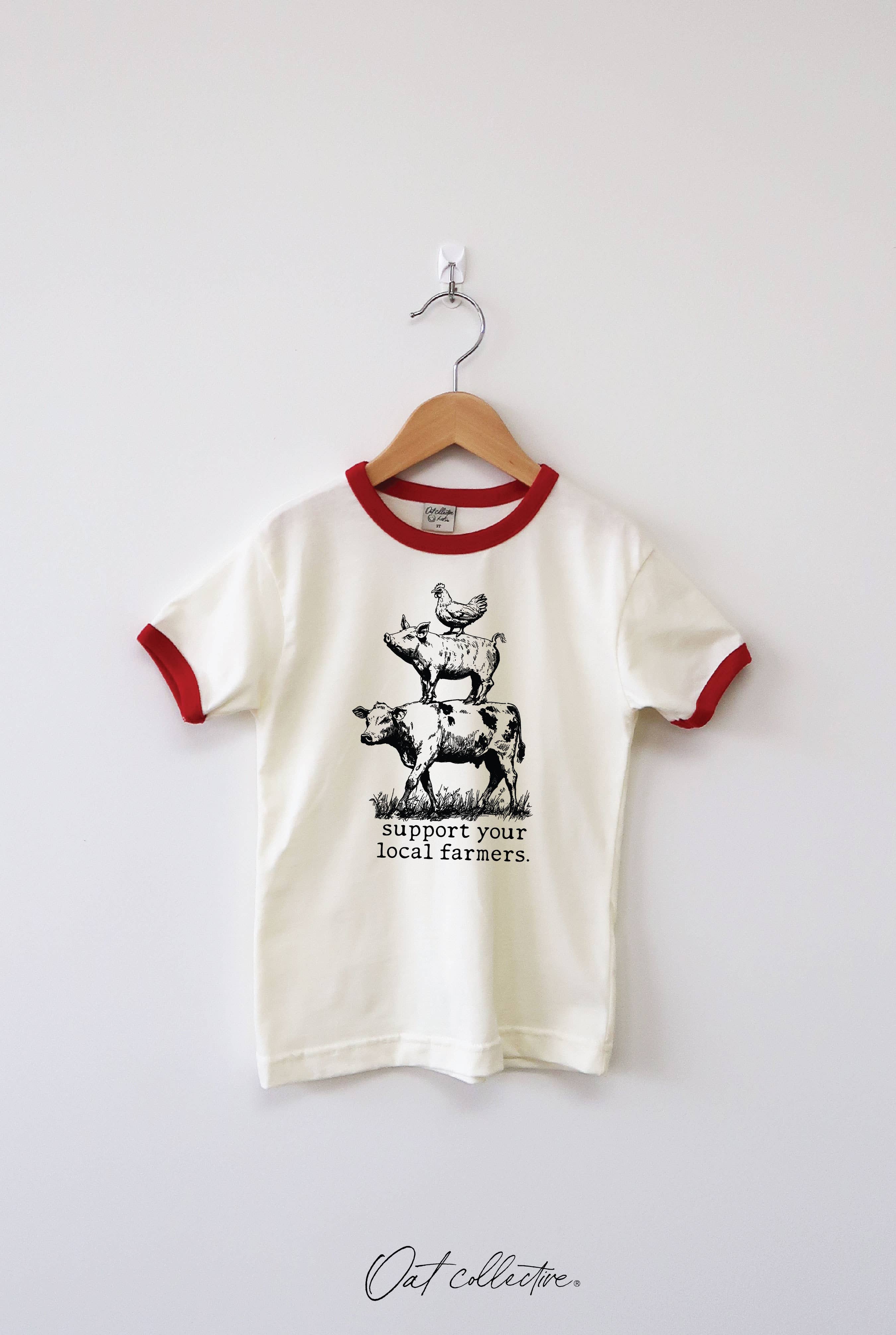 OAT COLLECTIVE - Wholesale Screen Printed T-Shirt - Kids - SUPPORT YOUR LOCAL FARMERS Toddler Unisex Ringer Top8