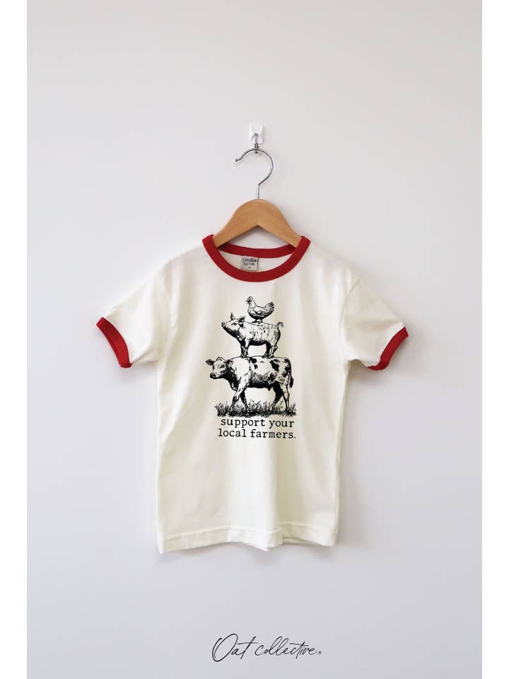 OAT COLLECTIVE - Wholesale Screen Printed T-Shirt - Kids - SUPPORT YOUR LOCAL FARMERS Toddler Unisex Ringer Top8
