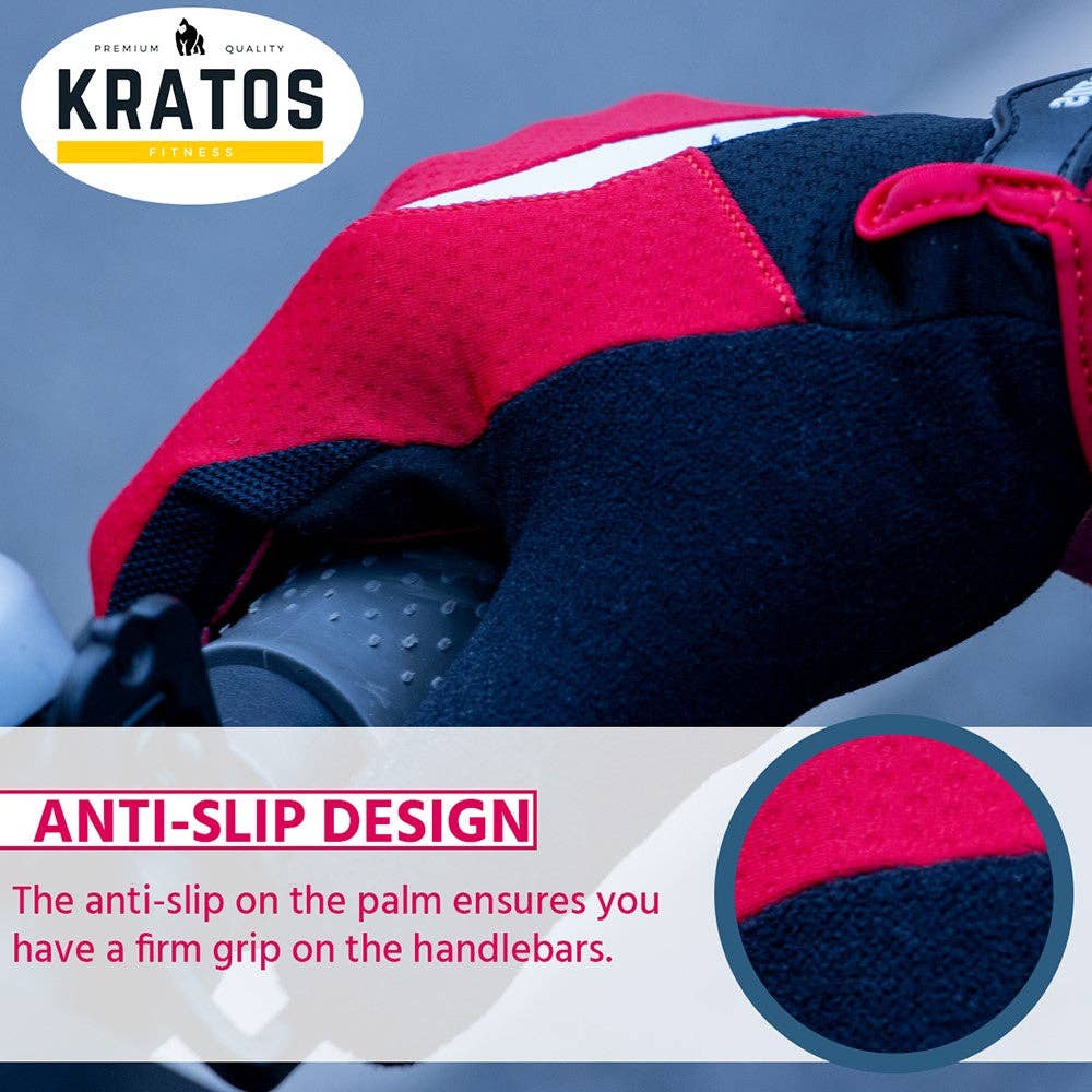 Kratos - Wholesale Gloves - Unisex - Mountain Biking Gloves | Full Finger Padded Cycling Gloves - RED7