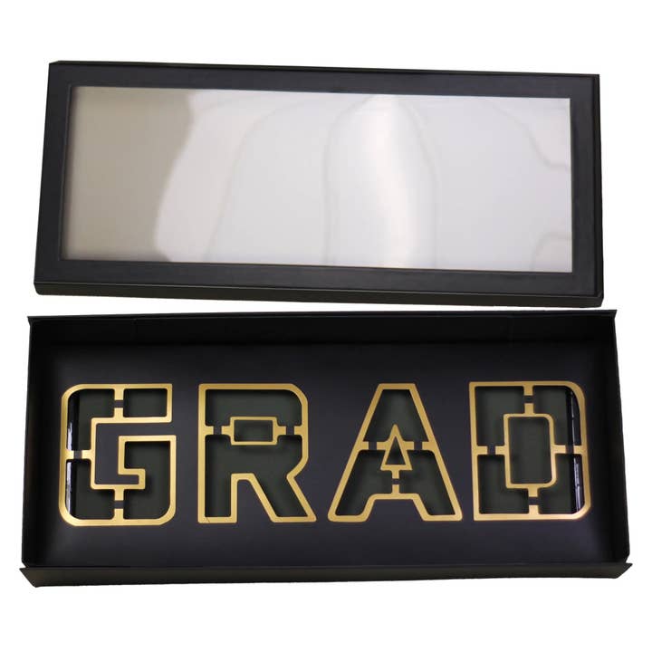 Foldable Black GRAD Box with Clear Lid, Foam and Liner for wholesale by Elegant Design Supply