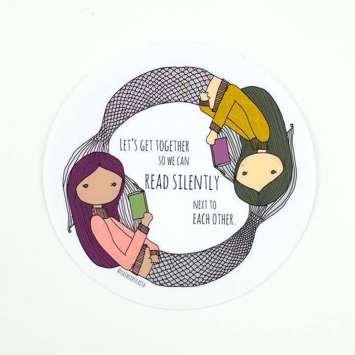 Silent Reading Mermaids Vinyl Sticker for wholesale by Rather Puckish