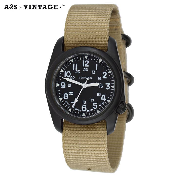 A-2S Vintage Mostrador Preto com Bracelete de Nylon Khaki Defender por atacado de Bertucci
