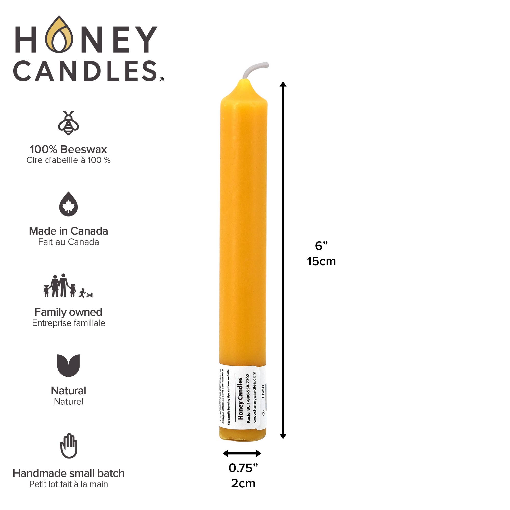Honey Candles - Wholesale Tapered Candle/Candlestick - Natural Beeswax 6" Tube Candlesticks1
