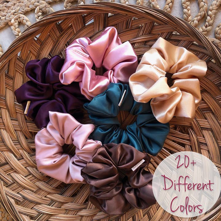 Extra Large Satin Hair Scrunchie Variety Pack, 20+ Colors for wholesale by Harriet Handmade Co.