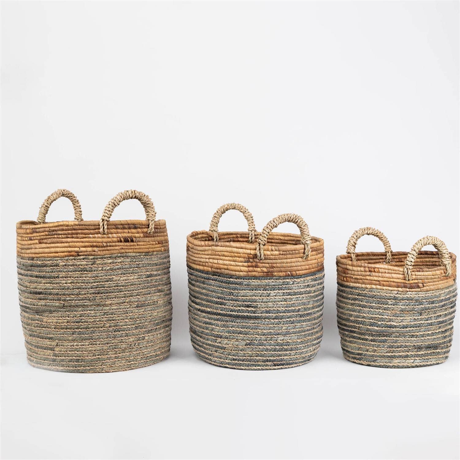 Audrey's Home & Gift – wholesale Basket – Baskets - Coiled Dusty Blue And Natural (Set Of 03)2