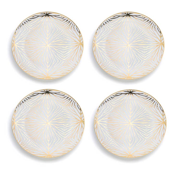 ANNA New York - Wholesale Dinner Plate - Talianna Lily Pad Dessert Plates, White & Gold, Set of 4