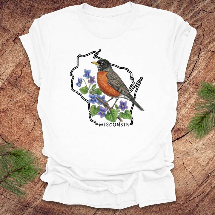 T-shirt Merle d'Amérique de l'État du Wisconsin pour la vente par Wandering Owl Adventure Co.