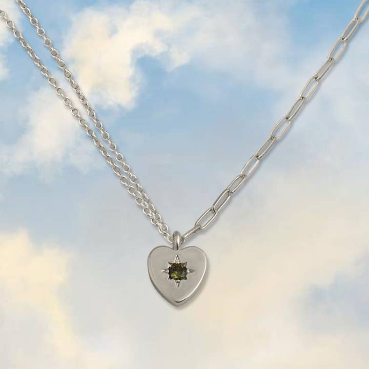 Junk Jewels Ltd – Colar pingente/pendente por atacado – Colar de corrente dupla Peridot Heart Charm8