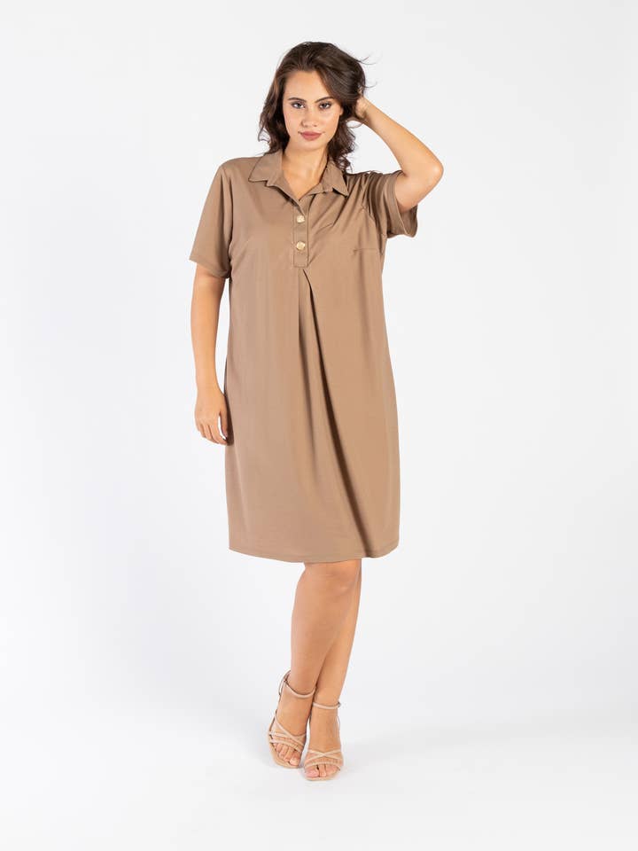 Viscose Nylon Linen-Effect Dress With Collar for wholesale by Clara G.