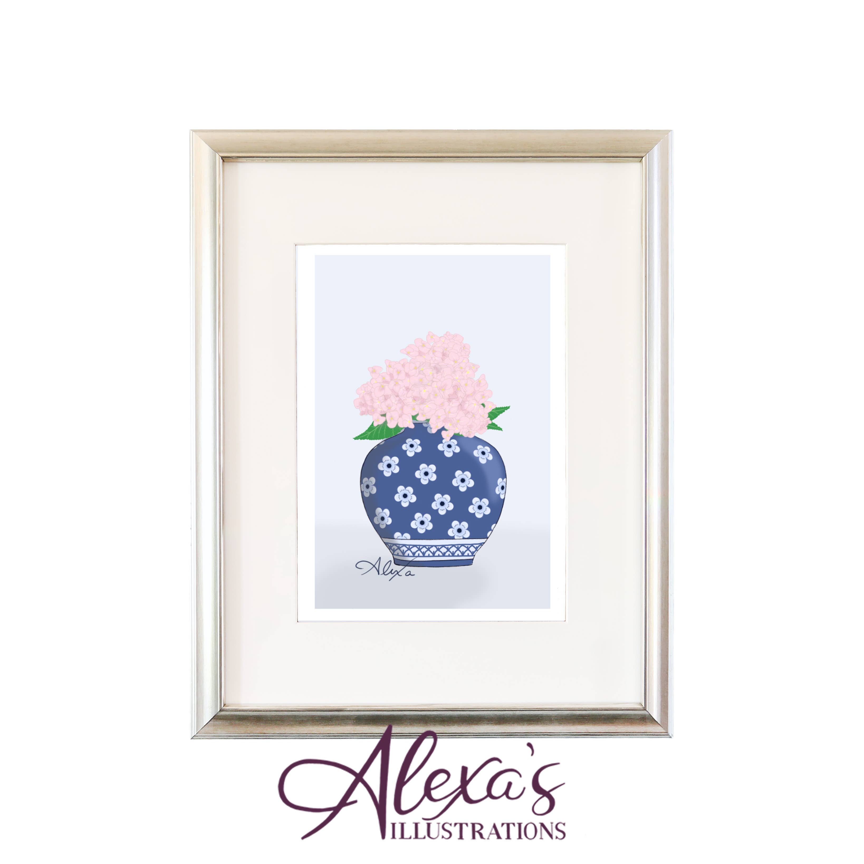 Alexa's Illustrations - Wholesale Art Print - Chinoiserie Hydrangea Vase Print