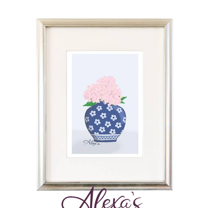 Chinoiserie Hydrangea Vase Print for wholesale by Alexa's Illustrations