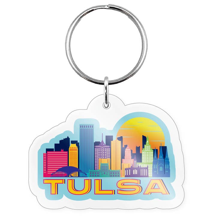 Keychain - Tulsa OK Retro Skyline for wholesale by Morris Magnets