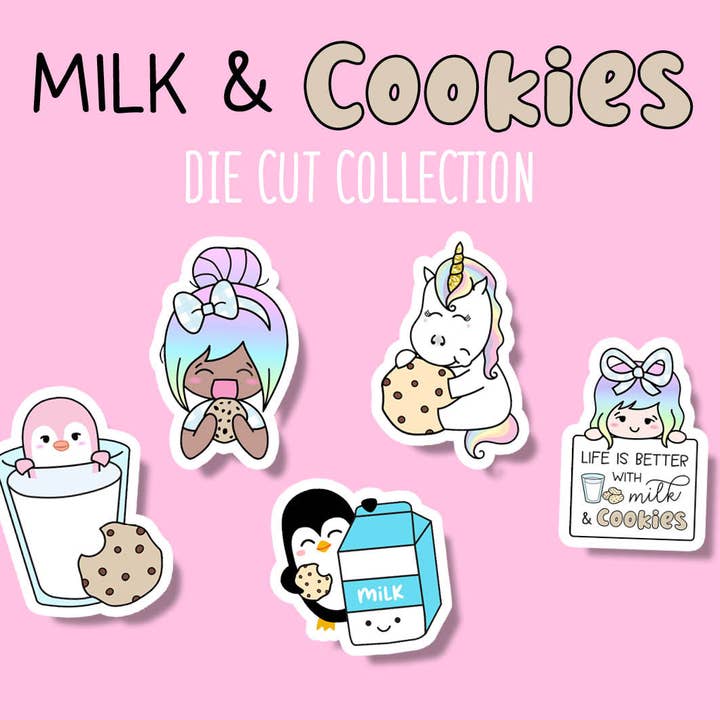 Mælk & Småkager Klistermærke DIE CUT Kollektion for engroshandel hos Shine Sticker Studio