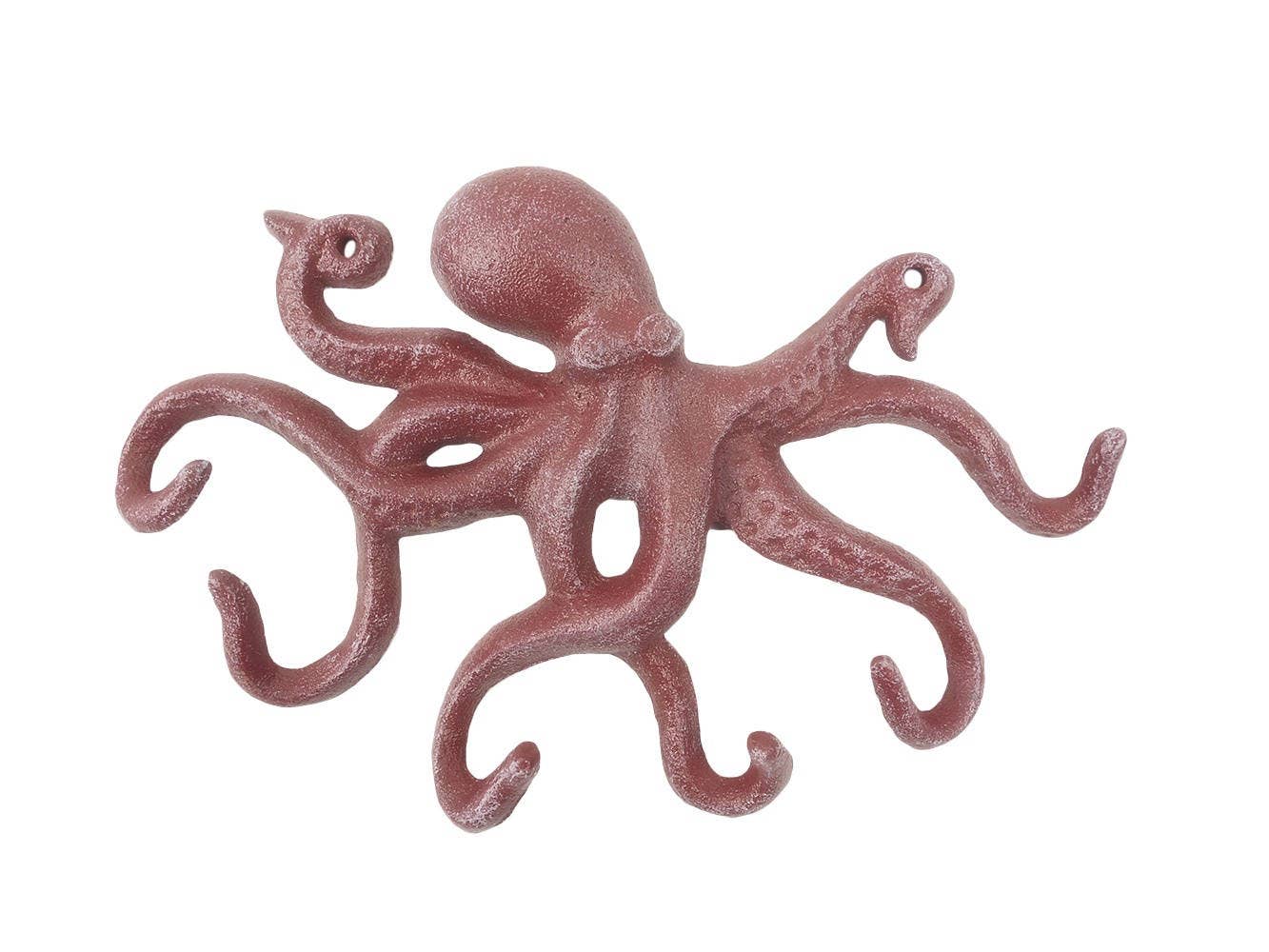 Hampton Ironworks - Wholesale Wall Hook - Red Whitewashed Cast Iron Octopus Hook 11""1
