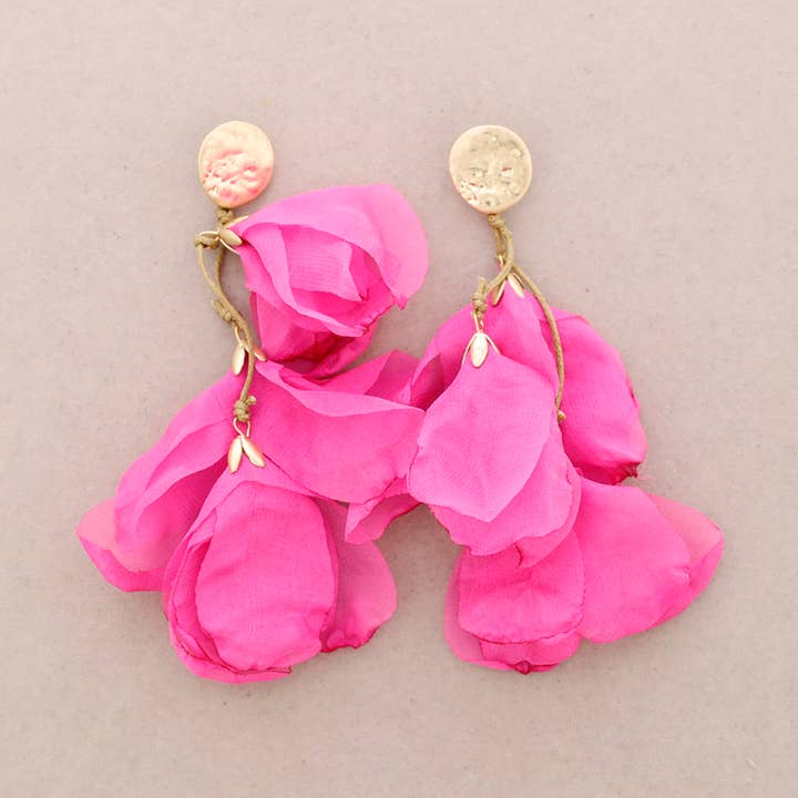 Brincos em Tecido Flor Medalhão de Metal por atacado de Sonata