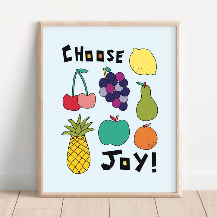 Kies voor Joy! Kunstdruk met gemengde fruitsalade voor wholesale door Majestik Magnolia