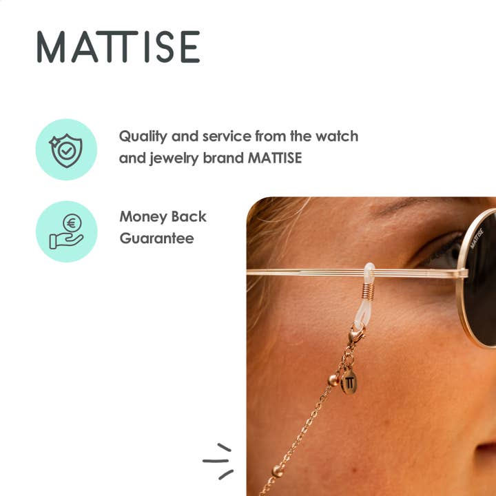 MATTISE – Fio de óculos e óculos de sol - Unissexo por atacado – Cordão para Óculos de Sol com Bolas em Ouro Rosa (Unissexo)