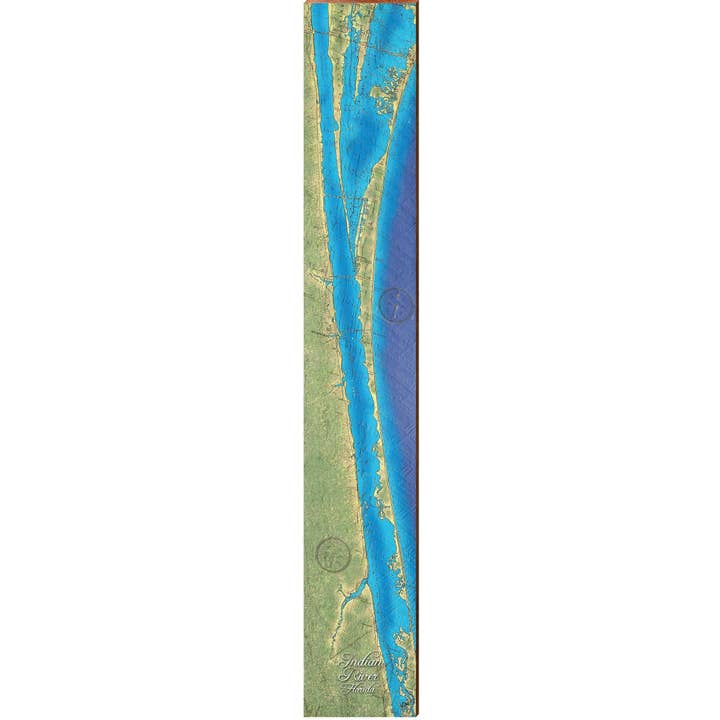 Grande carte topographique de la rivière Indian, Floride | Impression murale sur bois véritable pour la vente par Mill Wood Art