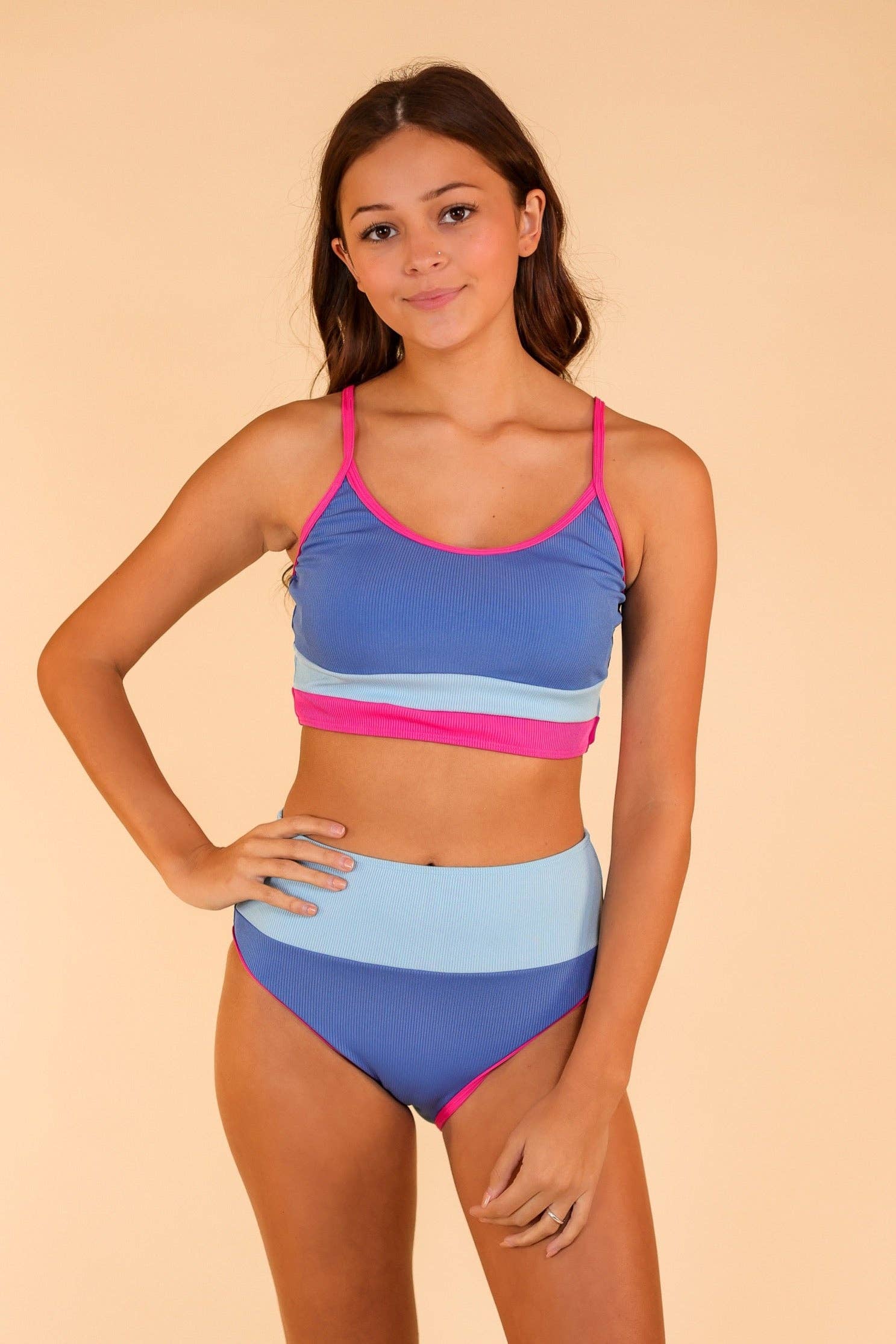 The Lola Blue Color-Block Swim Set for wholesale on Faire0