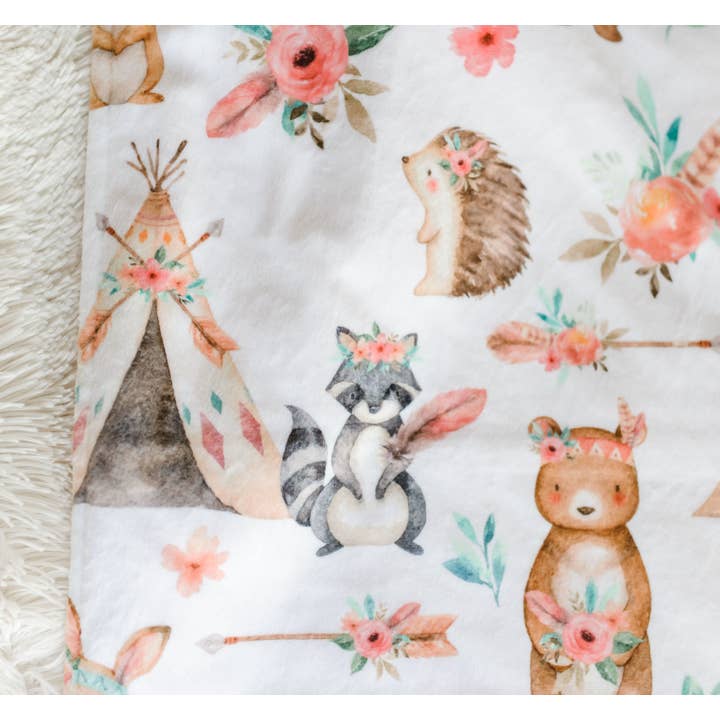 Honey Lemonade - Wholesale Bedding Blanket - Kids & Baby - Baby & Toddler Minky Blanket - Woodland Tribe Pink