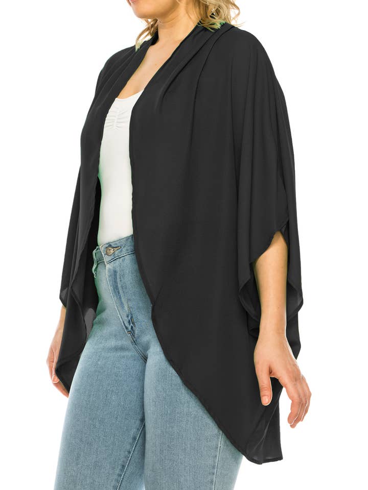 MOA COLLECTION - Wholesale Cardigan - Women's - Flowy Kimono Sleeve Plus-Size Cardigan