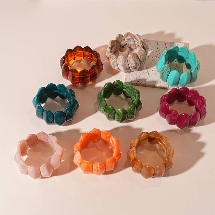 Dipped Shop - Wholesale Beaded Bracelet - Vintage Wide Resin Splicing Acrylic Bracelets DP25D6238