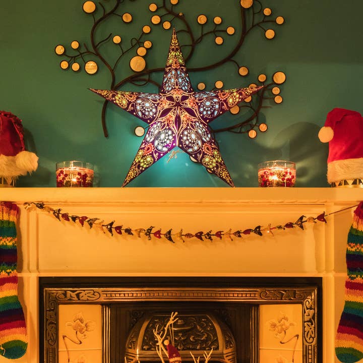 Paper Star Lantern - Damask Cobalt Blue for wholesale on Faire4