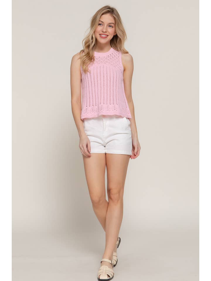Active Basic | Active USA - Wholesale Tank Top - Women's - Sleeveless Round Neck Crochet Spring Sweater