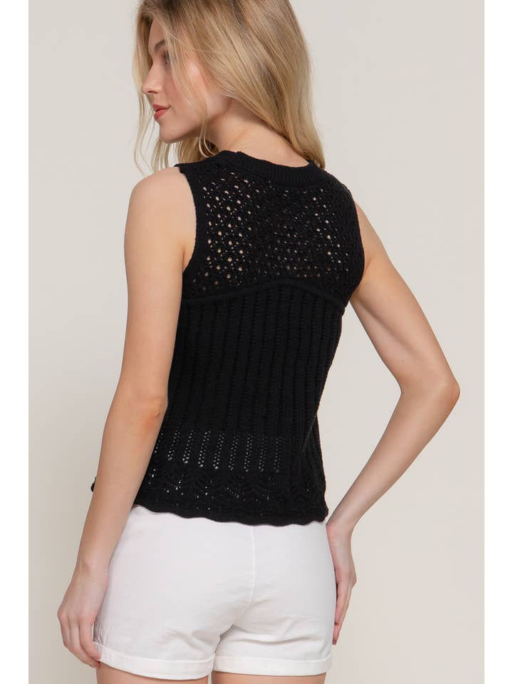 Active Basic | Active USA - Wholesale Tank top – Women′s - Sleeveless Round Neck Crochet Spring Sweater1