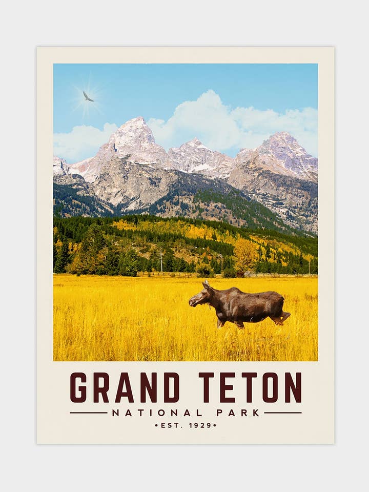 Parc national de Grand Teton - Impression de voyage minimaliste pour la vente par Vintaprints