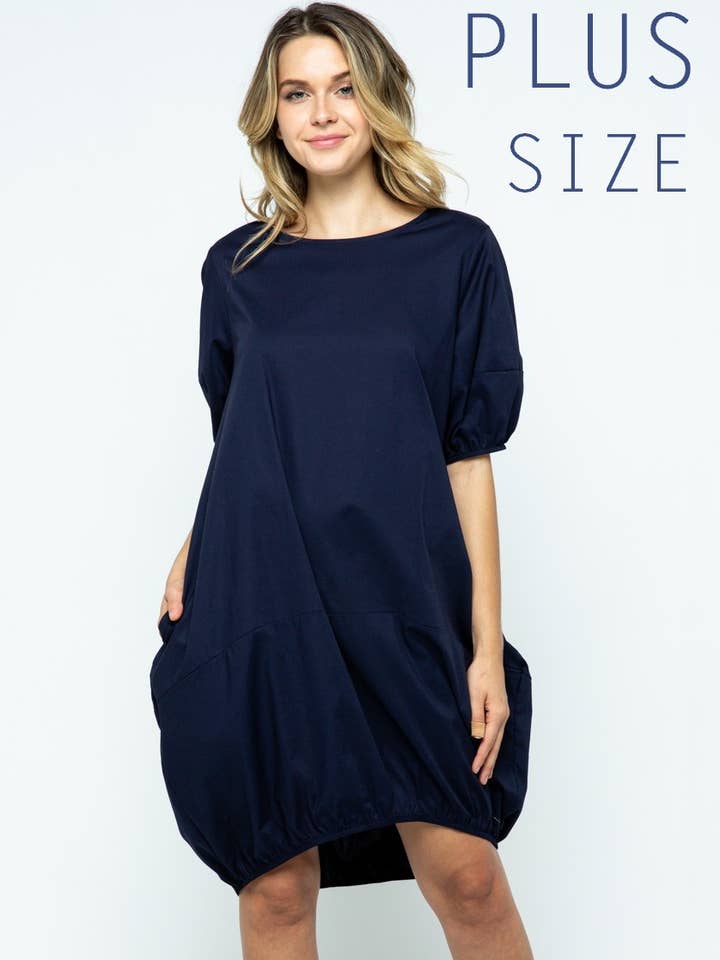 PLUS STORLEK Poplin Kortärmad Mini Bubble Klänning för wholesale av Bloidy