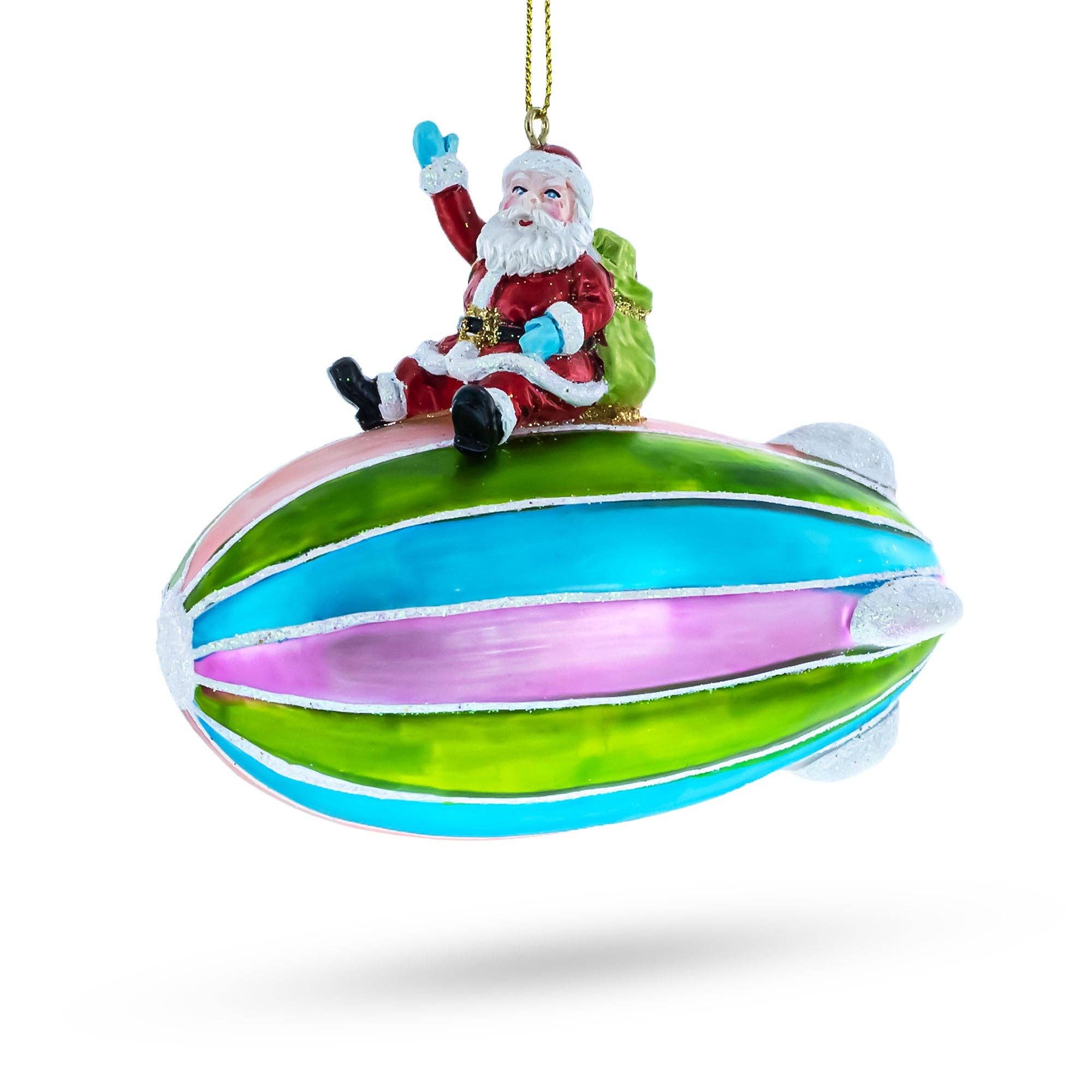 BestPysanky – wholesale Ornament – Santa Flying on Zeppelin Blimp Glass Ornament0
