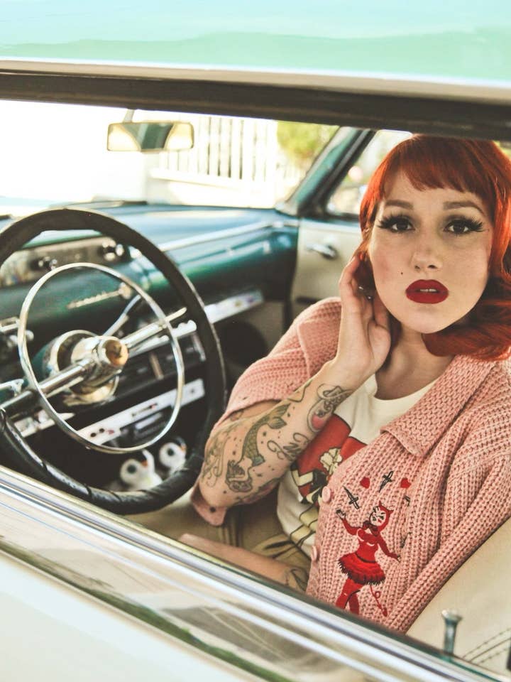 Mischief Made - Wholesale Knit Sweater - Women's - Dagger Devil Cropped Sweater in Peach3