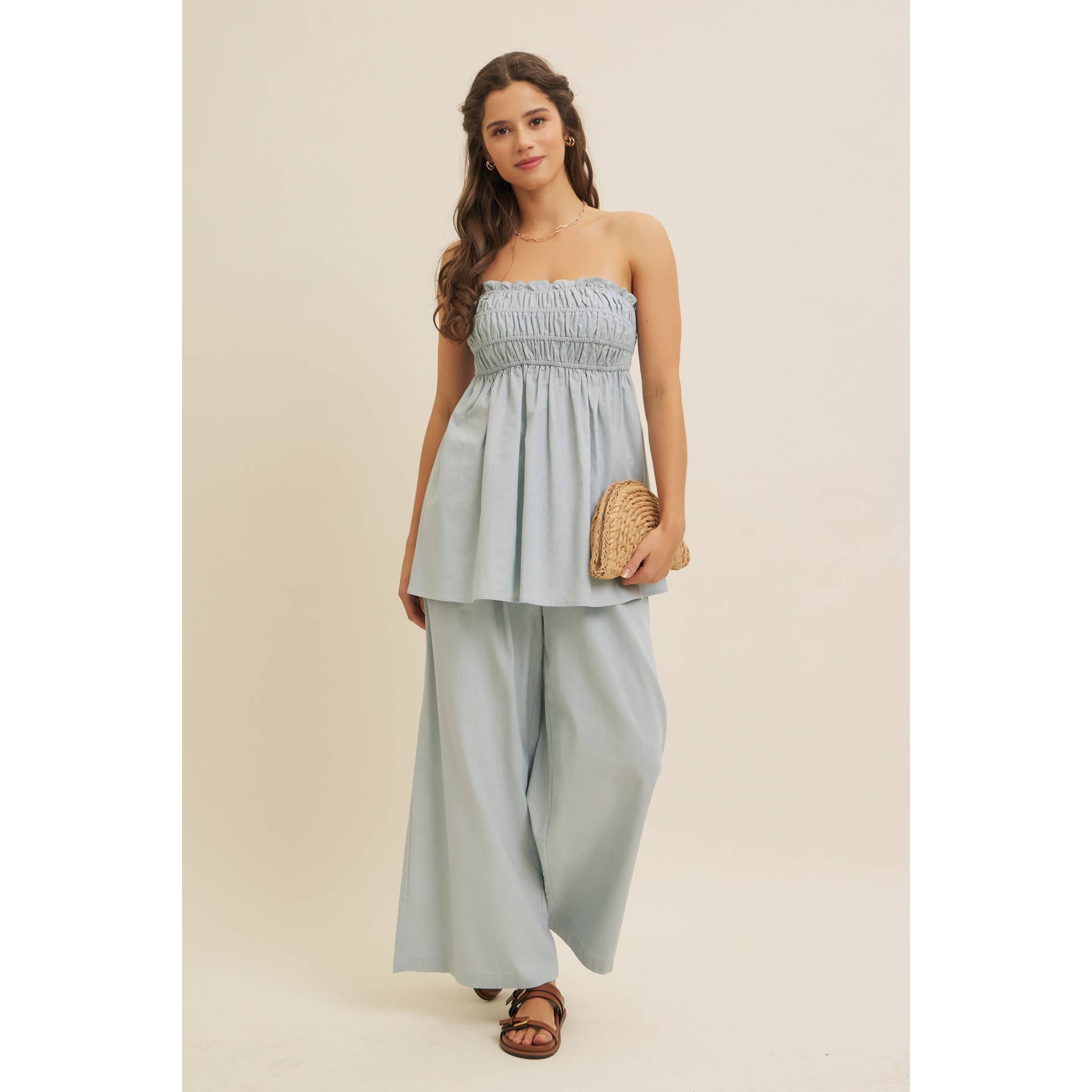 in february – Blusa - Mulher por atacado – TOP TÚNICA SEM ALÇAS DRAPEADO EM VISCOSE E LINHO15