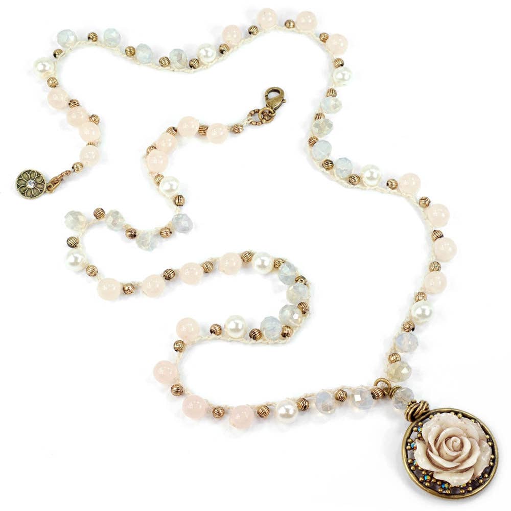 Sweet Romance Jewelry - Wholesale Pendant/Charm Necklace - Shabby Boho Chic Ivory Rose Neckalce1
