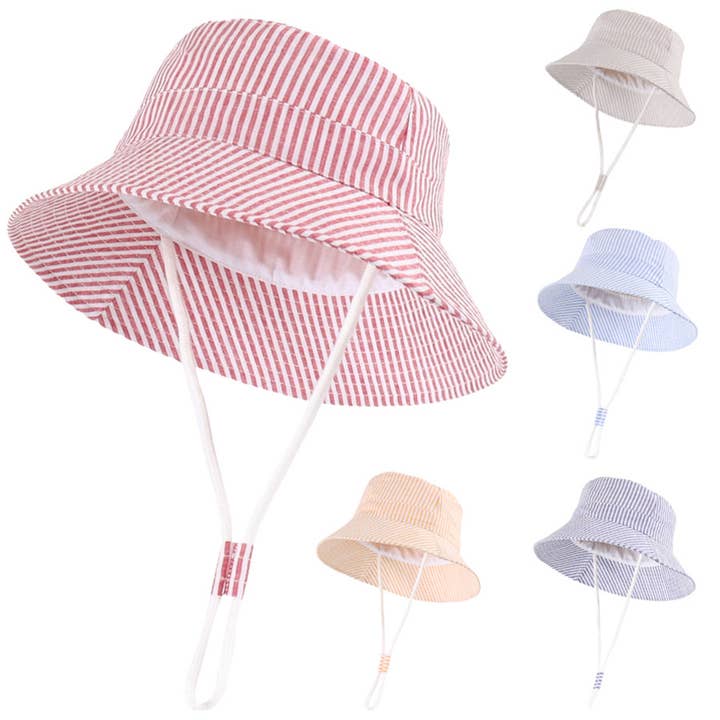 STRIPED SHORT-BRIMMED HAT CHILDREN'S BUCKET HAT_CWAH3242 for wholesale by DOUBLJU