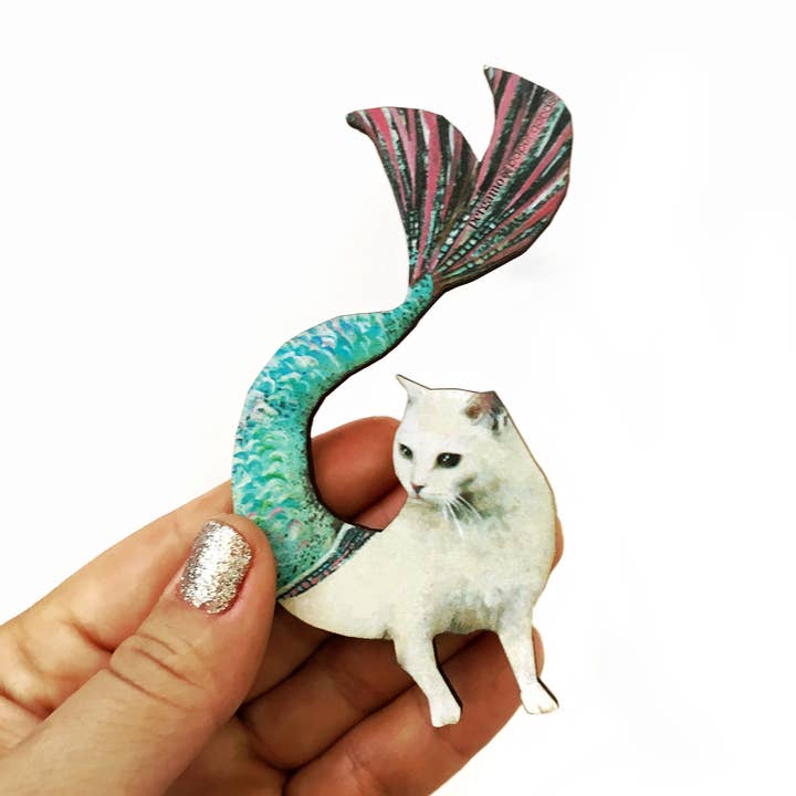 Pergamo Paper Goods – Großhandel Magnete – Meerjungfrau-Katz-Holzmagnet0