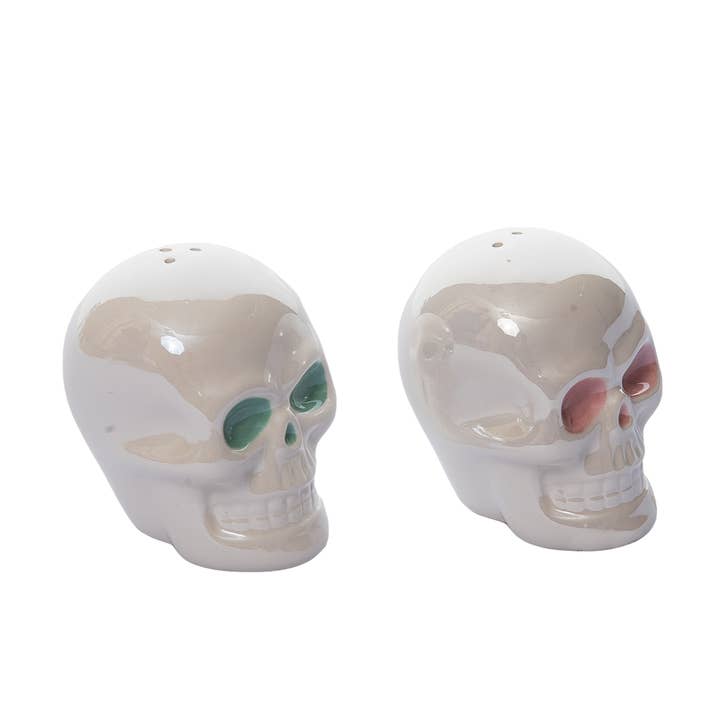 Transpac - Wholesale Salt & Pepper Shaker Set - CLOSEOUT 3" Halloween Skull Salt Pepper Shaker Set 2
