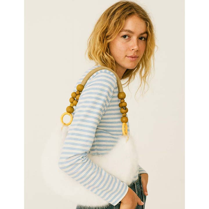 Sweetkama - Wholesale Shoulder bag – women's - Ladies Fluffy Faux Fur Plush Beaded Crescent Hanging Bag