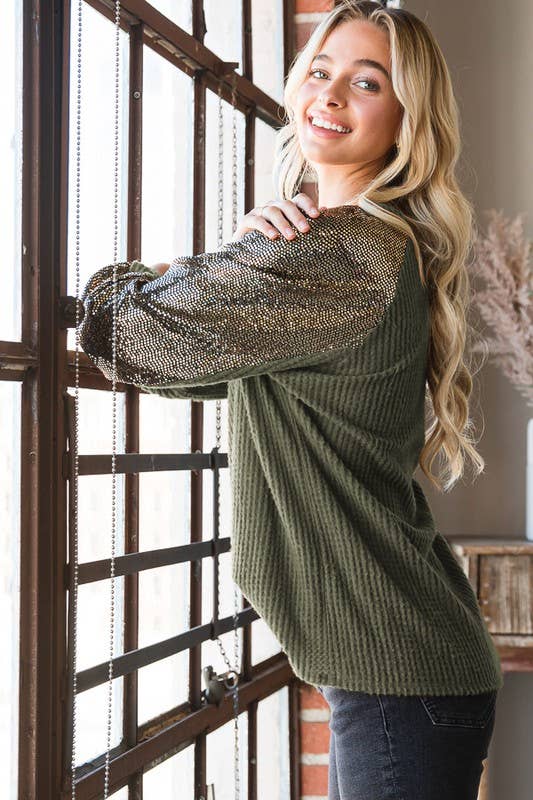 HEIMISH – wholesale Sweatshirt – Women's – ET6837-10 SOLID WAFFLE AND SEQUINS TOP5