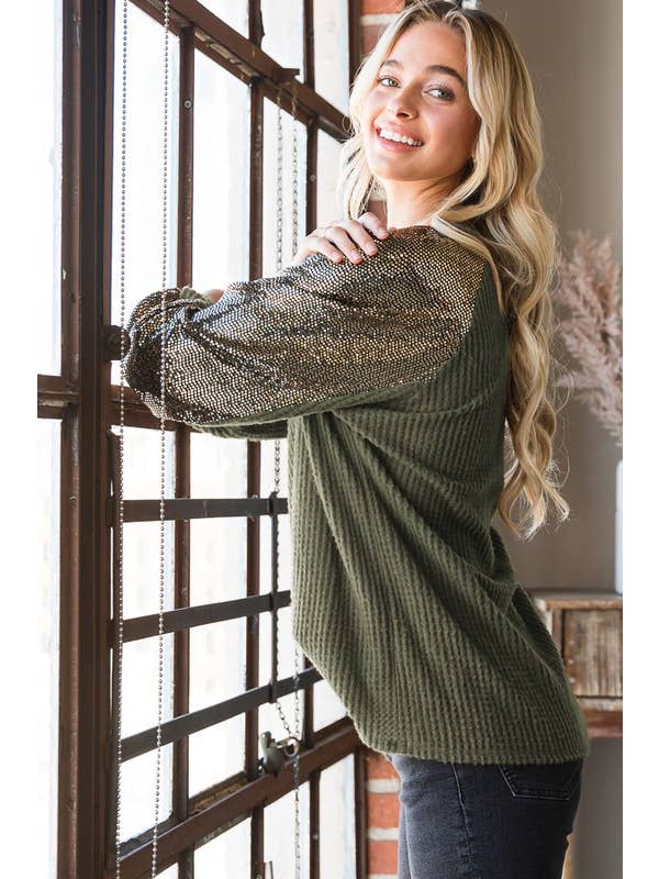 HEIMISH – wholesale Sweatshirt – Women's – ET6837-10 SOLID WAFFLE AND SEQUINS TOP5