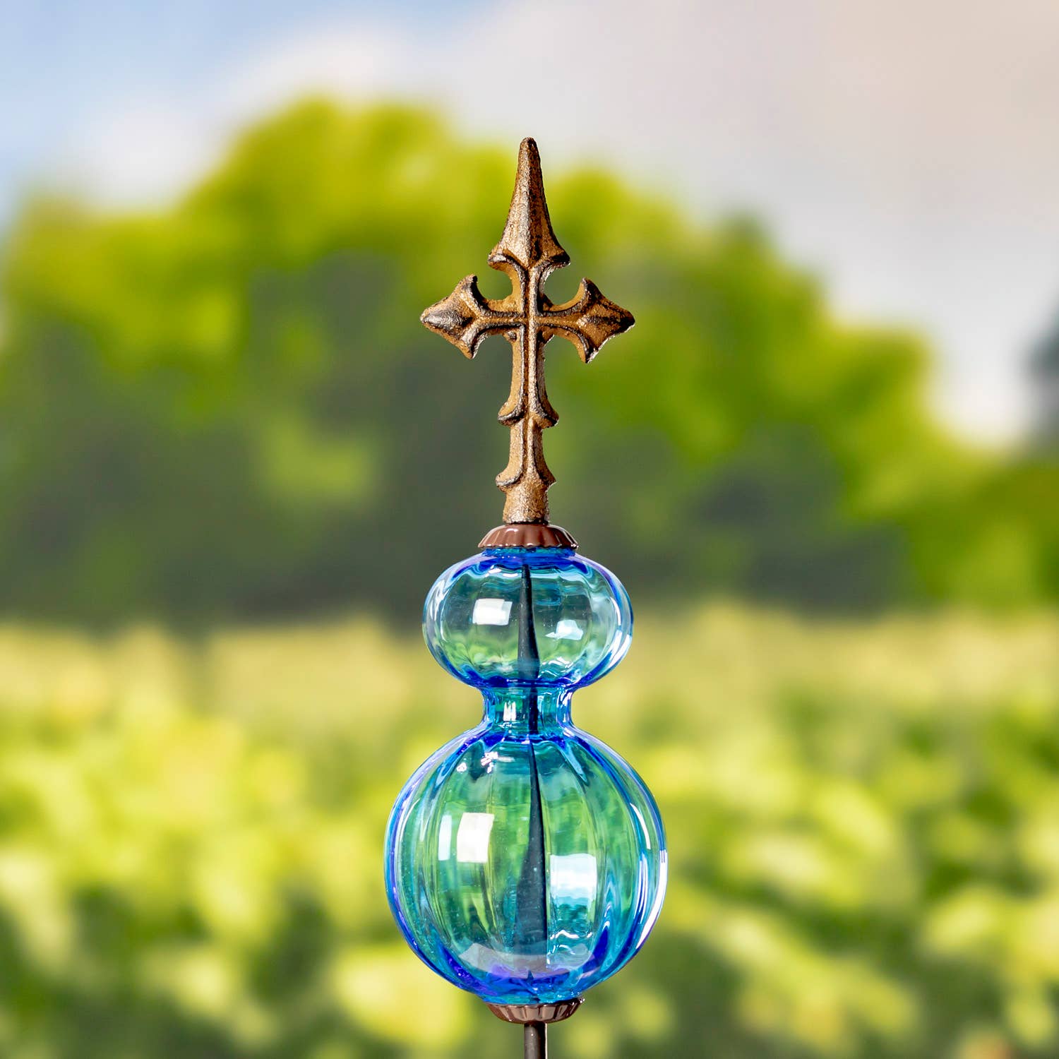 Zaer Ltd. International - Wholesale Garden/Lawn Stake - 55" Tall Glass Globe Iron Garden Stake- 6 Assorted1
