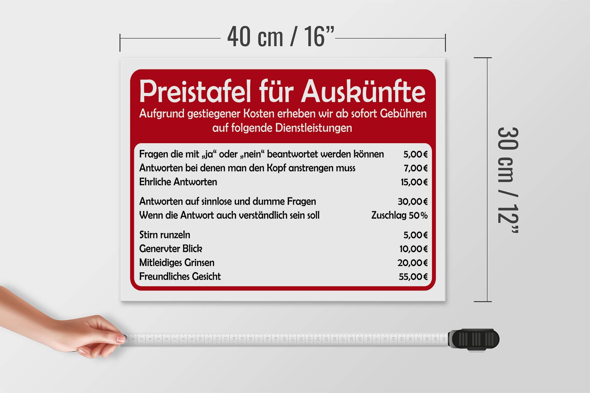 Femer – Großhandel Schilder – Holzschild Spruch 40x30cm Preistafel für Auskünfte3