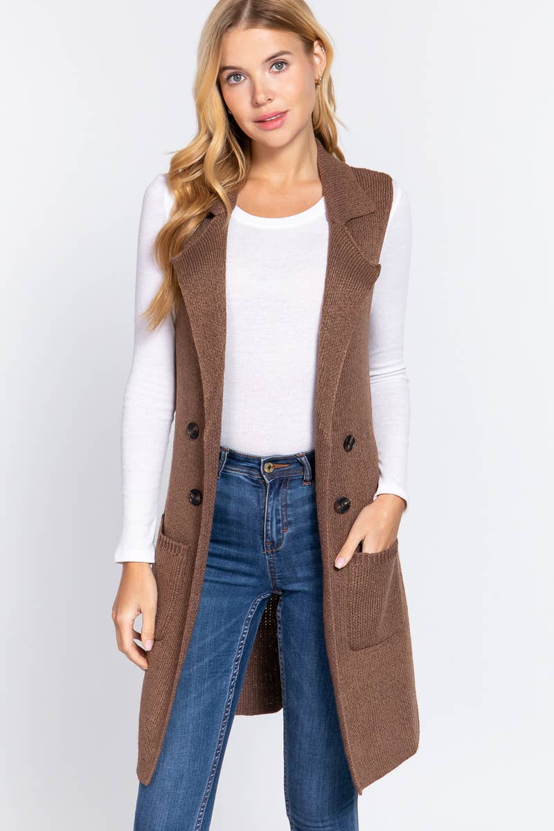 42POPS - Wholesale Outerwear Vest - Women's - ,_.._ SI-15549 Notched Collar With Side Pocket Long Sweater18