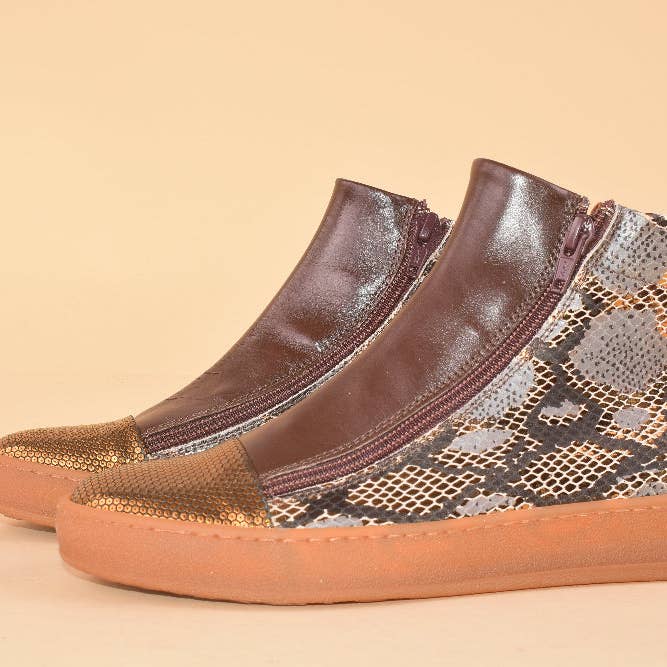 Scimmia Volante Honey - Baskets montantes en cuir patchwork pour la vente par ebarrito